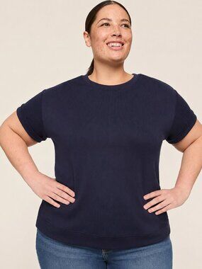 LIVI Lane Bryant Ribbed Journey Short Sleeve Sweatshirt Navy 14/16 (1X) - NWT
